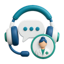 3D customer-support headset, chat and pharmacist-support badge