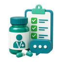 3D pharmacist consultation with medicine, chat and checklist