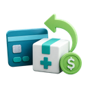 3D refund card, coin, parcel and return arrow