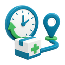 3D delivery clock, route pin and pharmacy parcel
