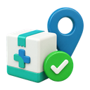 3D pharmacy parcel, location pin and delivery confirmation