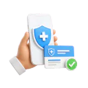 3D healthcare policy documents, shield and privacy lock illustration