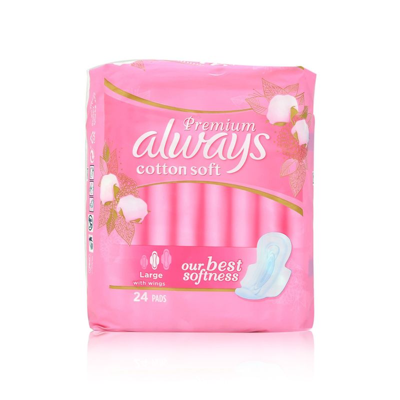 Always Always Diamond Cotton Soft Thick Large Pads with Wings - 24 Pads