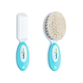 Babyjem Natural-Bristle Baby Brush & Comb Set Blue, 0m+ - 2 Pieces