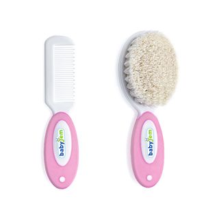 Babyjem Natural-Bristle Baby Brush & Comb Set Pink, 0m+ - 2 Pieces