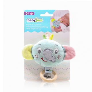 Babyjem Small Crinkle Elephant Toy with Wooden Teether Green, 0m+ - 1 Toy
