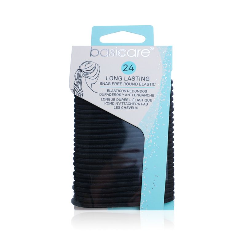 Basicare Basicare BC3435 Long-Lasting Snag-Free Round Hair Elastics Black - 24 Pieces