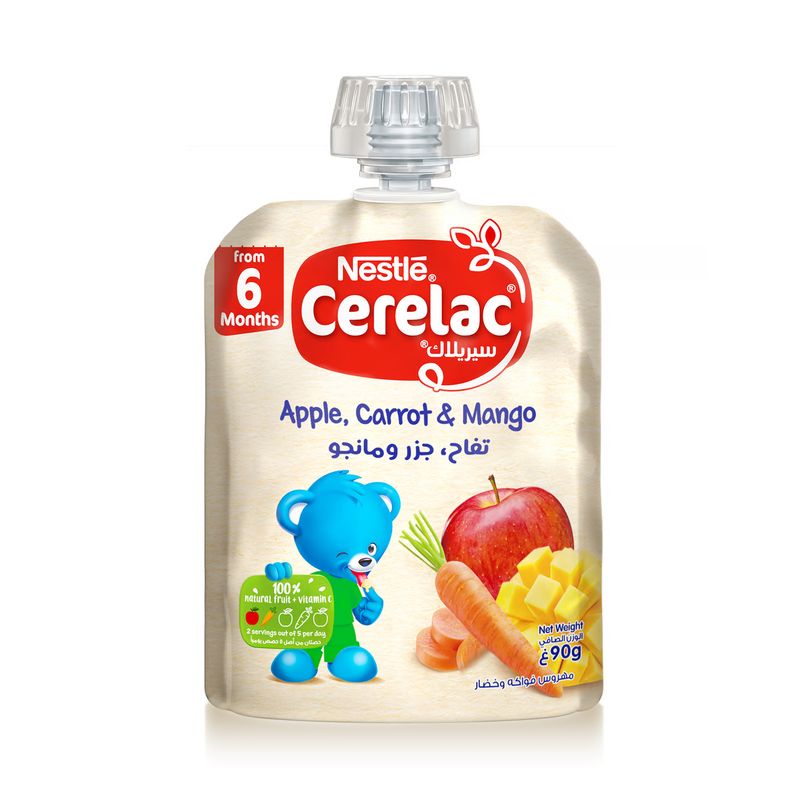 CERELAC CERELAC Apple, Carrot and Mango Fruit Puree Pouch 6m+ - 90 g