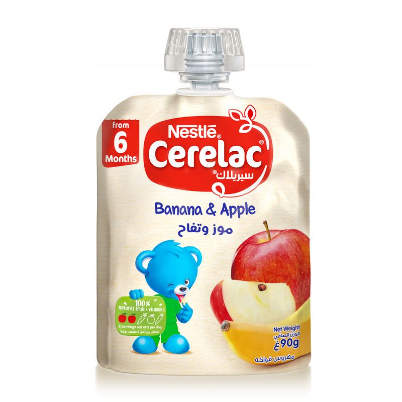 CERELAC CERELAC Banana and Apple Fruit Puree Pouch 6m+ - 90 g