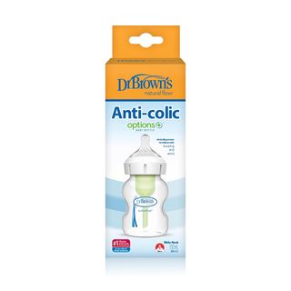 Dr. Brown's Natural Flow Anti-Colic Options+ Wide-Neck Plastic Baby Bottle with Level 1 Nipple, 150 ml - 1 Bottle