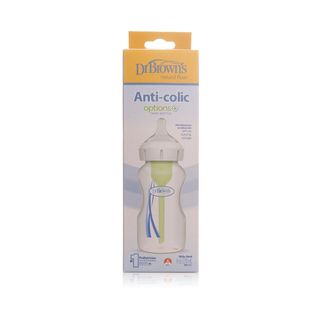 Dr. Brown's Natural Flow Anti-Colic Options+ Wide-Neck Plastic Baby Bottle with Level 1 Nipple, 270 ml - 1 Bottle