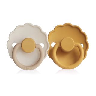 FRIGG Daisy Round Latex Pacifier Chamomile/Honey Gold, Size 2 (6-18 months) - 2 pacifiers
