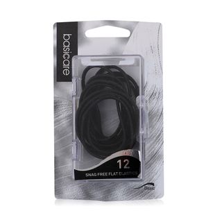 Basicare BC3354 Snag-Free Flat Hair Elastics Black - 12 Pieces