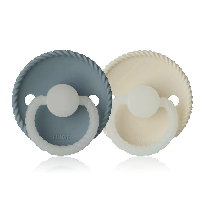 FRIGG FRIGG Rope Night Round Silicone Pacifier Stone Blue Night/Cream Night, Size 2 (6-18 months) - 2 pacifiers