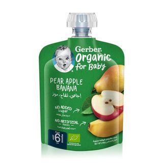 Gerber Organic Pear, Apple & Banana Fruit Purée Pouch - 90 g