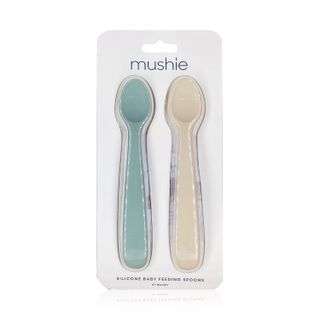 Mushie Silicone Feeding Spoons Powder Blue/Shifting Sand - 2 Spoons