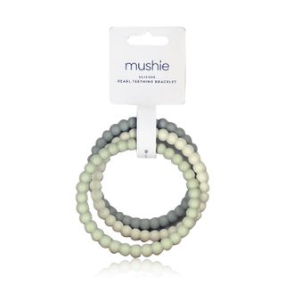 Mushie Pearl Silicone Teether Bracelets Green Tea/Cloudy Grey/Sea Salt - 3 Bracelets