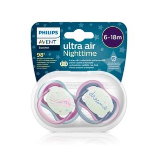 Philips Avent Ultra Air Night Pacifiers SCF376/14 Girl, 6-18 Months - 2 Pacifiers