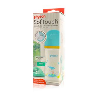 Pigeon SofTouch Wide-Neck Decorated PP Bottle Dolphin 240 ml, 3m+ - 1 Bottle