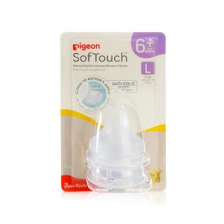 Pigeon SofTouch Wide-Neck Nipples Size L 6m+ - 2 Pieces