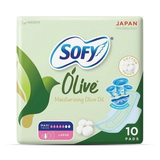 SOFY Olive Oil Moisturiser Slim Large Sanitary Pads with Wings, 29 cm - 10 Pads