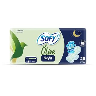 SOFY Olive Oil Moisturiser Slim Night Sanitary Pads with Wings, 24 + 2 Free - 26 Pads