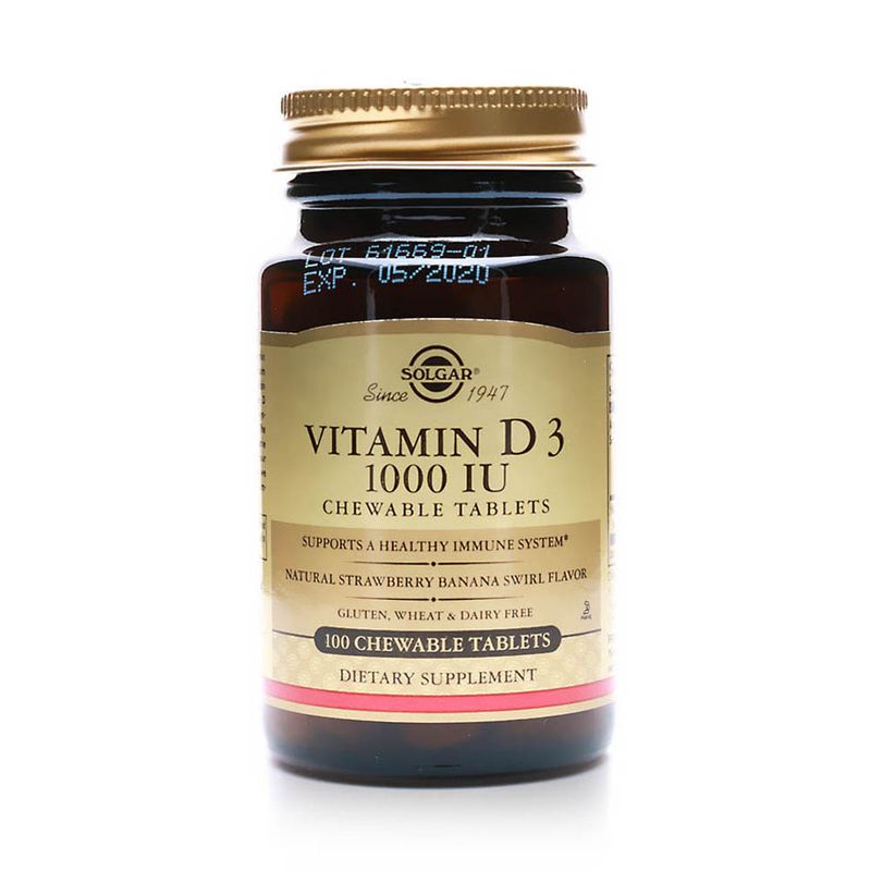 Solgar Solgar Vitamins D3 25 mcg (1,000 IU) Chewable Tablets, Strawberry-Banana - 100 Tablets