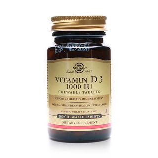 Solgar Vitamins D3 25 mcg (1,000 IU) Chewable Tablets, Strawberry-Banana - 100 Tablets