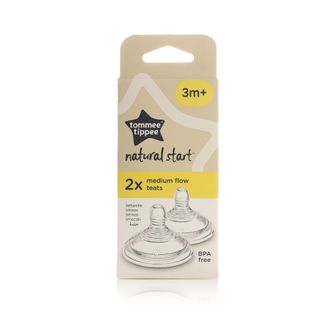 Tommee Tippee Natural Start Medium-Flow Bottle Teats, 3m+ - 2 Teats
