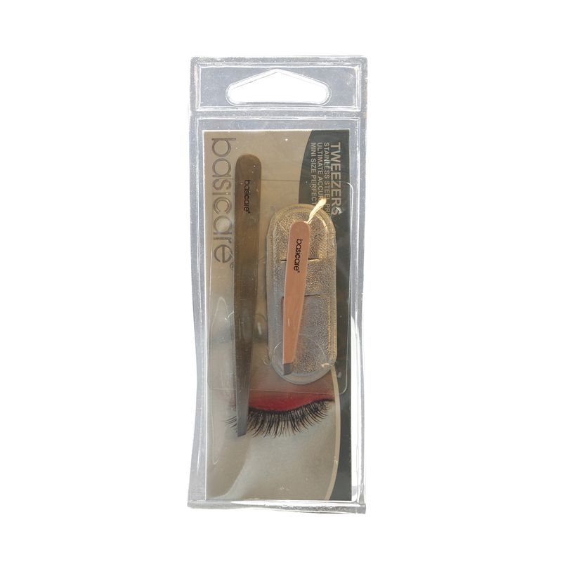 Basicare Basicare BC1661 Full-Size and Mini Slant-Tip Tweezers with Case - 2 Pieces